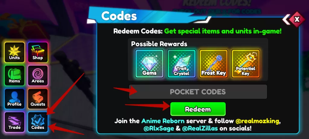 How to redeem Anime Reborn codes?